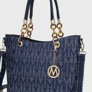MKF Elegant Navy Blue Monogram Tote Bag